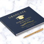 Elegante Foto Gouden Folie Blauw Afstudeerfeest Gastenboek