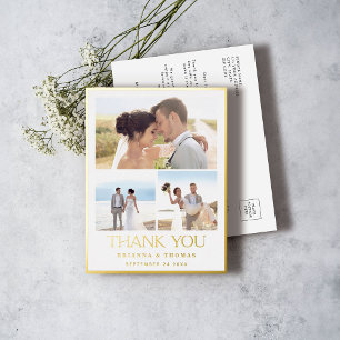 Elegante foto Gouden Folie Bruiloft Dank u Briefka Uitnodiging Briefkaart