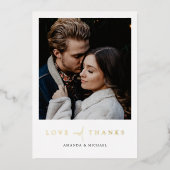 Elegante Foto Gouden Folie Bruiloft Dank u Kaart (Voorkant)