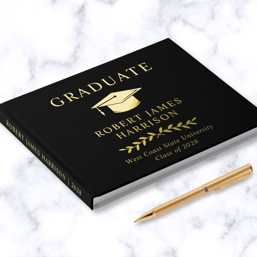 Elegante Foto Gouden Folie Zwart Afstudeerfeest Gastenboek