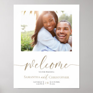 Elegante Foto Gouden Kalligrafie Bruiloft Welkom Poster