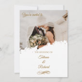 Elegante foto & gouden script bruiloft uitnodiging (Voorkant)