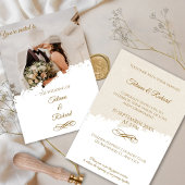 Elegante foto & gouden script bruiloft uitnodiging