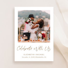 Elegante foto Gouden Script Huwelijksreceptie Kaart