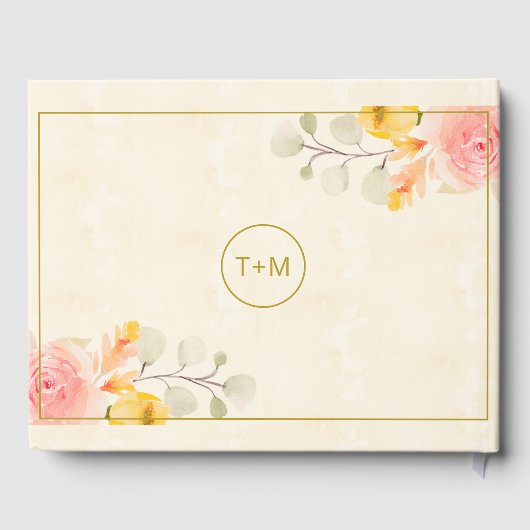Elegante foto Gouden Waterverf Bloemen Bruiloft Gastenboek (Achterkant)