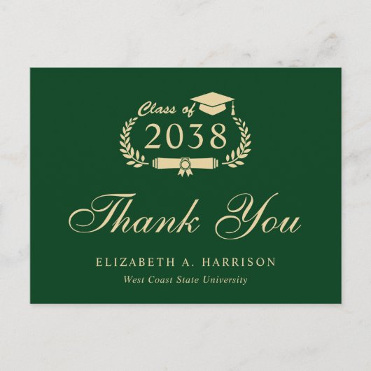 Elegante foto Groen Goud Afstuderen Dank u Briefkaart (Voorkant)