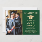 Elegante foto Groen Goud College Afstuderen Aankondiging (Voorkant)