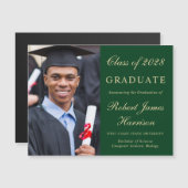 Elegante foto Groen Goud College Afstuderen Magnetische Uitnodiging (Voorkant / Achterkant)
