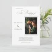Elegante foto groen moderne bruiloft uitnodiging (Staand voorkant)