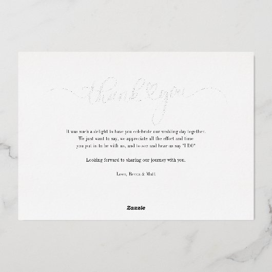 Elegante foto handgeschreven bruiloft Bedankt Folie Uitnodiging (Achterkant)