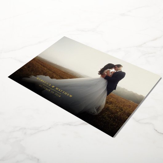 Elegante foto handgeschreven bruiloft Bedankt Folie Uitnodiging (Gedraaid)