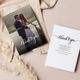 Elegante foto handgeschreven Dank je wel bruiloft Notitiekaartje