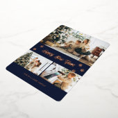 Elegante foto Happy New Year Blue Roos Gold Folie Feestdagenkaart (Gedraaid)