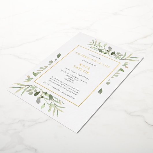 Elegante foto-herdenkingsviering van het leven Gou Folie Uitnodiging (Gedraaid)