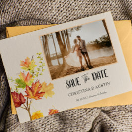 Elegante foto Herfst wild bladeren Save the Date Briefkaart