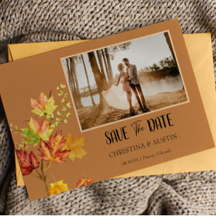 Elegante foto Herfst wild bladeren Save the Date Briefkaart
