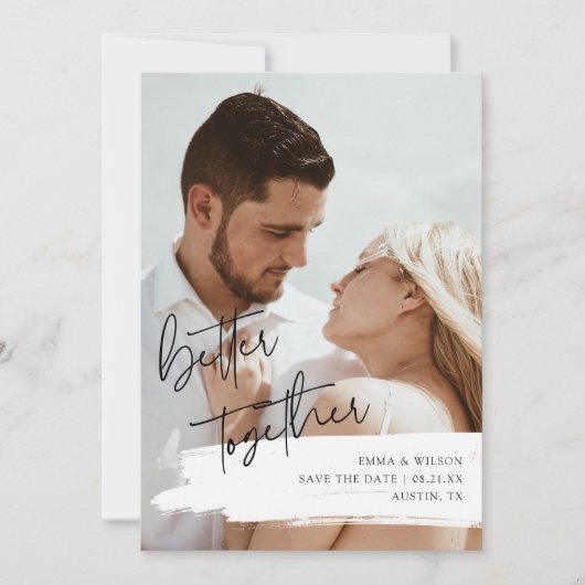 Elegante Foto Huwelijk met Verfstreek Save The Date (Voorkant)