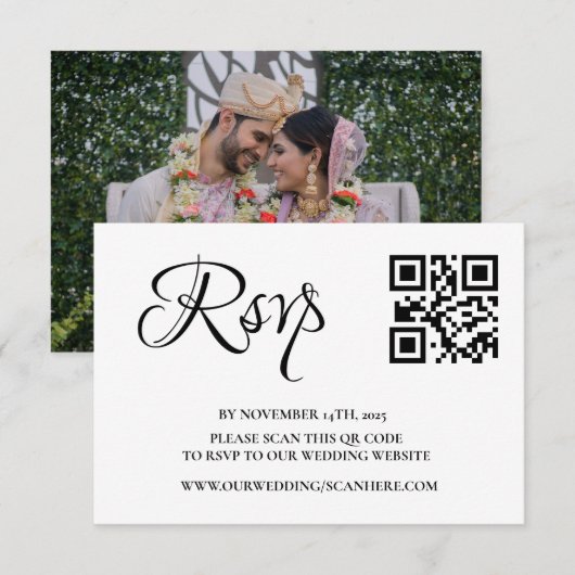 Elegante Foto Huwelijk QR Code RSVP Kaartje (Voorkant / Achterkant)