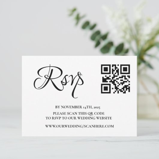Elegante Foto Huwelijk QR Code RSVP Kaartje (Staand voorkant)