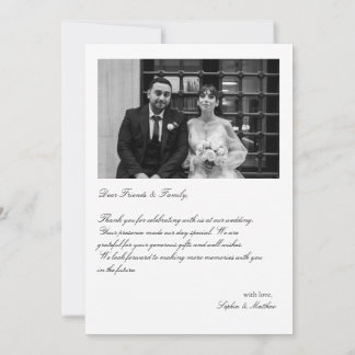 Elegante foto huwelijks dankkaart met notitie bedankkaart