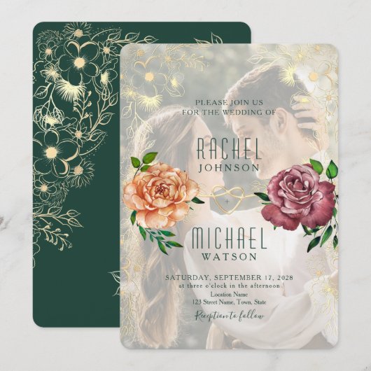  Elegante Foto Huwelijksuitnodiging (Voorkant / Achterkant)