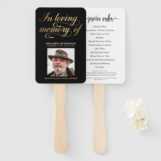 Elegante foto in liefdevolle herinnering begrafeni handwaaier (Voorkant en achterkant)