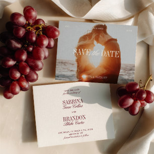 Elegante Foto Ivoor & Bourgondië Save the Date Kaa