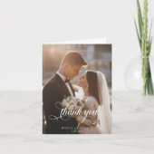 Elegante foto kalligrafie bruiloft Dank u Bedankkaart (Voorkant)