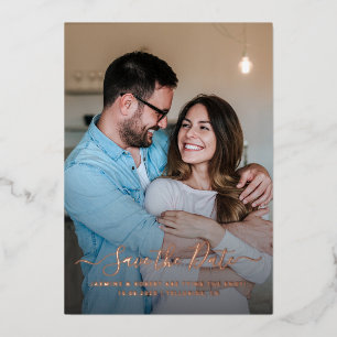 Elegante Foto Kalligrafie Huwelijk Save the Date Folie Uitnodiging
