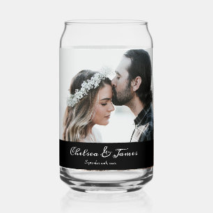 Elegante foto kalligrafie zwart bruiloft blikvorm glas