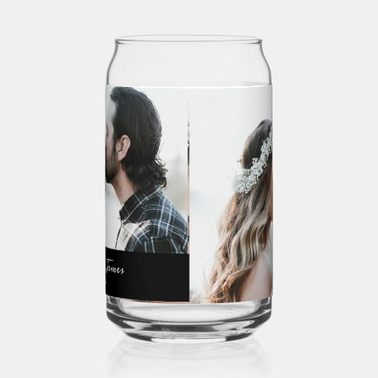 Elegante foto kalligrafie zwart bruiloft blikvorm glas (Links)