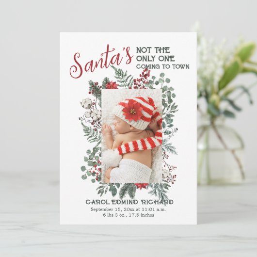 Elegante foto Kerst Baby Geboorte Aankondiging (Staand voorkant)