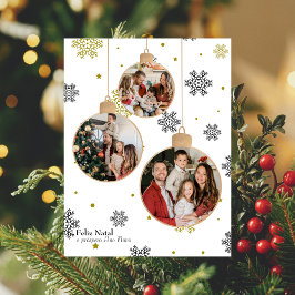 Elegante foto kerst ornament, Portugese wensen Feestdagenkaart
