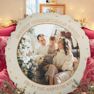 Elegante Foto Kerstster Aandenken Rond Kussen