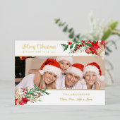 Elegante Foto Klassiek Prettig Kerstfeest Poinsett Folie Feestdagenkaart (Staand Voorkant)
