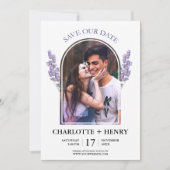 Elegante foto lavendel Sla de datum uitnodiging (Voorkant)