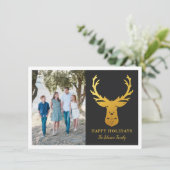 Elegante foto met namaak goud folie rendier feestdagenkaart (Staand voorkant)