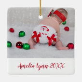 Elegante foto Mijn eerste kerst moderne Baby Keramisch Ornament (Achterkant)