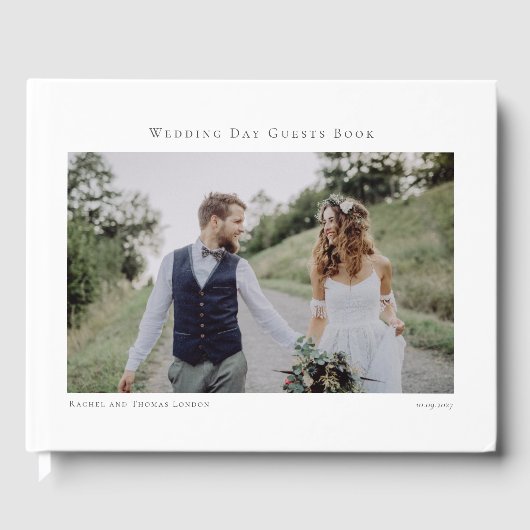 Elegante foto minimalistisch script bruiloft gastenboek (Voorkant)