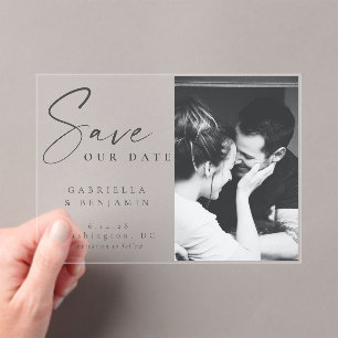 Elegante Foto Minimalistische Trouwkaart Save the Acryl Uitnodigingen