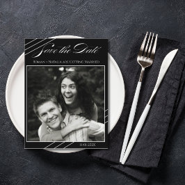 Elegante Foto Minimalistische Zwart Witte Save the Briefkaart
