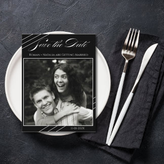 Elegante Foto Minimalistische Zwart Witte Save the Briefkaart