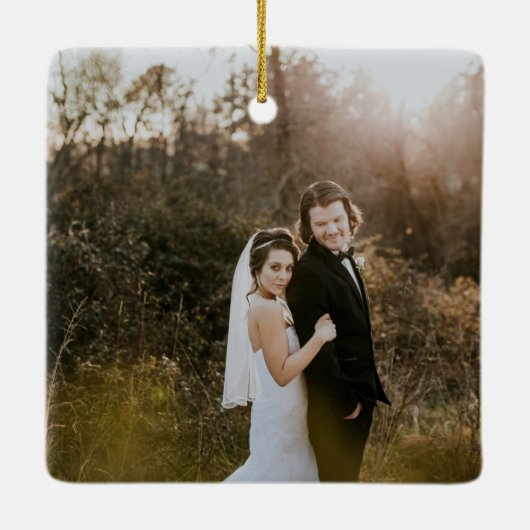 Elegante foto Modern Eerste Kerstmis Getrouwd Keramisch Ornament (Achterkant)