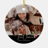 Elegante foto Modern Greenery Bell Eerste Kerstmis Keramisch Ornament (Voorkant)