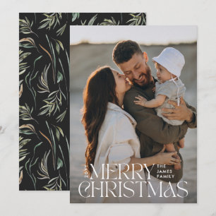 Elegante foto modern minimal zwart botanisch feestdagenkaart