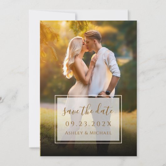 Elegante foto Modern Script Transparante bruiloft Save The Date (Voorkant)