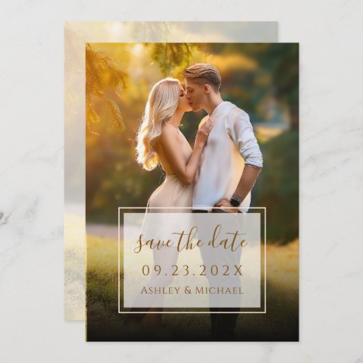 Elegante foto Modern Script Transparante bruiloft Save The Date (Voorkant / Achterkant)