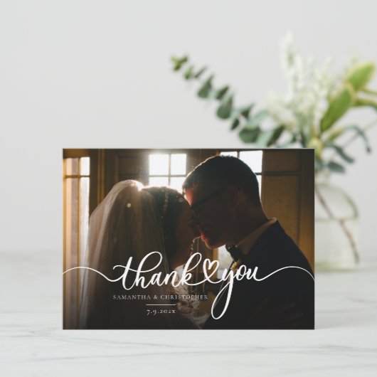 Elegante foto Moderne bruiloft Dank u Bedankkaart (Staand voorkant)