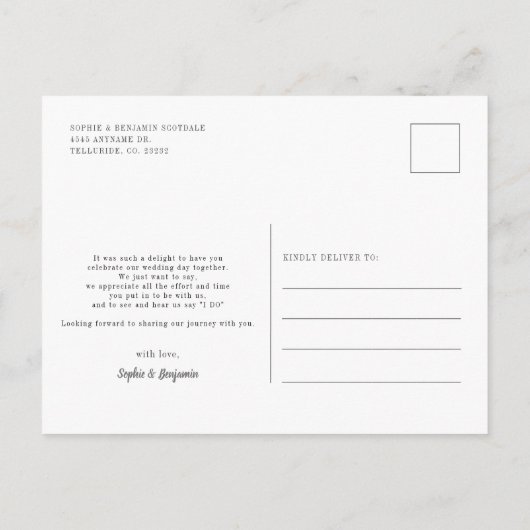 Elegante foto Moderne bruiloft Dank u Briefkaart (Achterkant)