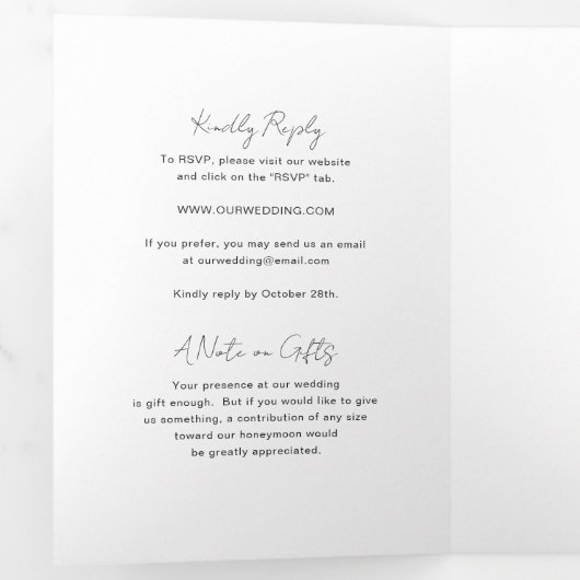 Elegante foto Moderne bruiloft Drieluik Uitnodiging (Binnenzijde eerst)